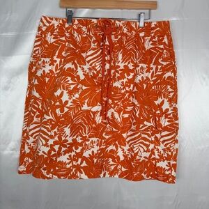 Liz Claiborne Orange Tropical Print Cotton Skirt Size 14W Pockets 23” Length